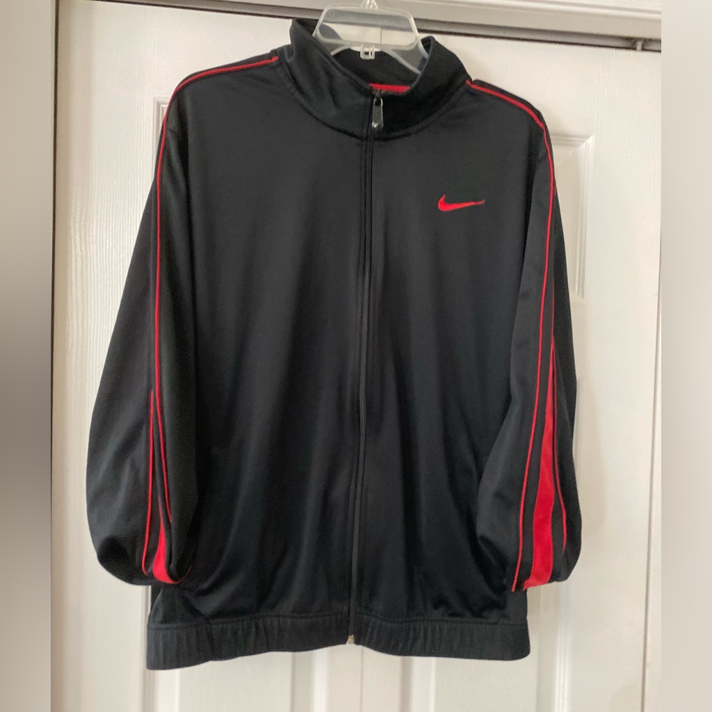 Nike Men's Athletic Full Zip Track Jacket, Black W/Red Stripes Size M
